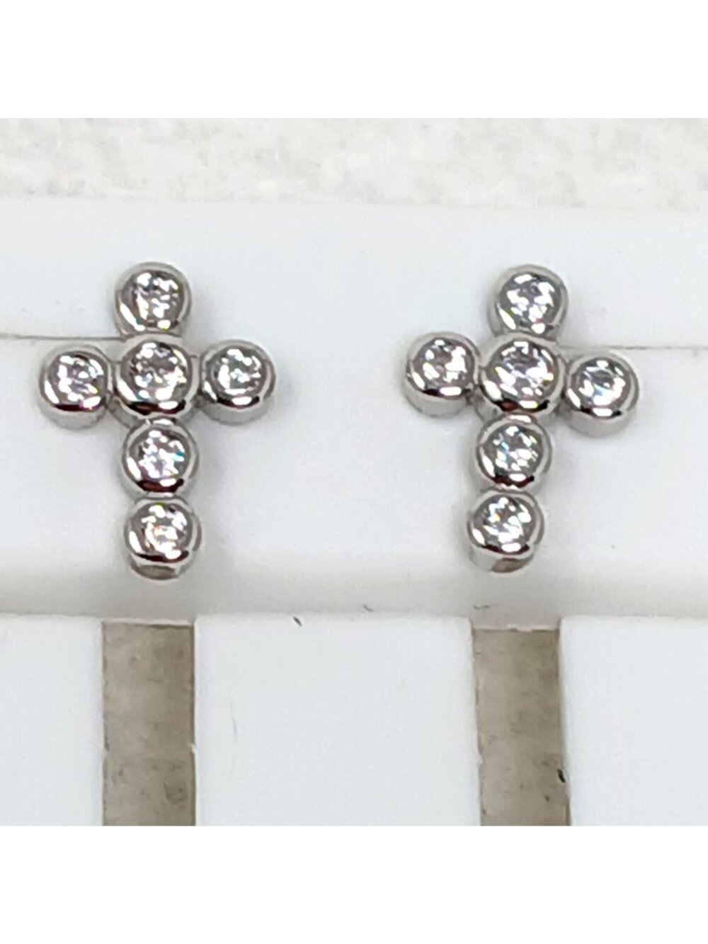 Sterling Silver Cross Stud Earrings With Sparkling Round CZ Stones #J8-I